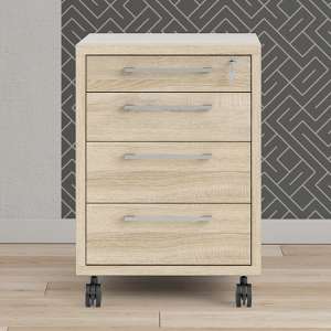 Prax Mobile Office Pedestal In Oak With 4 Drawers