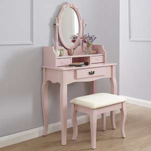 Littleton Contemporary Dressing Table Set In Pink