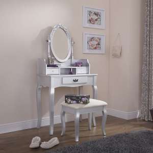 Littleton Contemporary Dressing Table Set In Silver