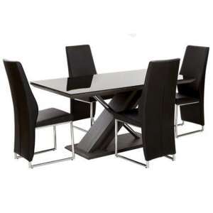 Prica Black Glass Top Dining Table With 4 Crystal Black Chairs