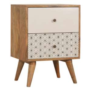Prima Wooden Bedside Cabinet In Oak Ish And 2 Tone