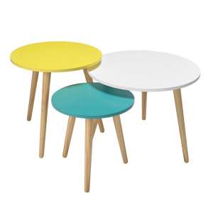 Henfield Wooden Nest of 3 Tables Round In Multicolor