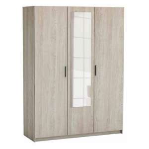 Prizy Mirrored Wooden 3 Doors Wardrobe In Shannon Oak