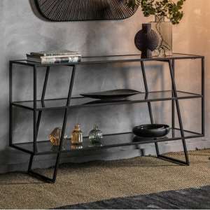 Putnot Black Glass Console With Black Metal Frame