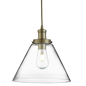 Pyramid Pendant Light In Antique Brass And Clear Glass