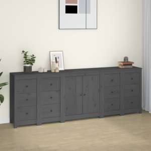 Qabil Pine Wood Sideboard With 2 Doors 12 Drawers In Grey