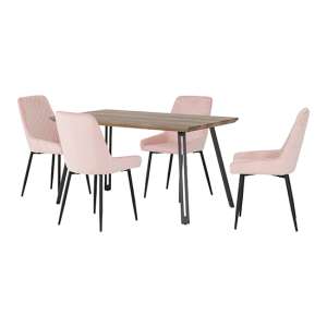 Qinson Straight Edge Dining Table With 4 Avah Pink Chairs