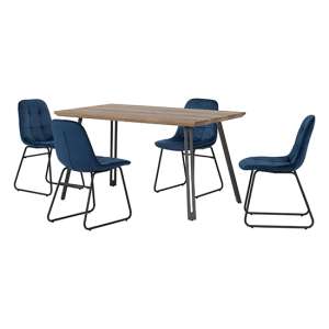 Qinson Straight Edge Dining Table With 4 Lyster Blue Chairs