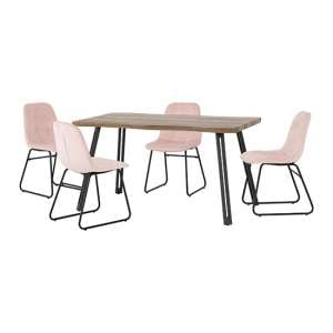 Qinson Wave Edge Dining Table With 4 Lyster Pink Chairs