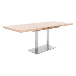 Quads Extending Dining Table In Sonoma Oak And Polished Steel