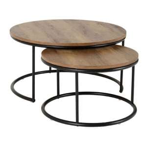 Qinson Wooden Round Set Of 2 Coffee Tables In Medium Oak Effect