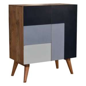 Quebec Wooden Storage Cabinet In Oak Ish And 3 Shades Of Blue
