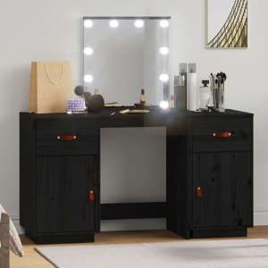 Quella Pinewood Dressing Table In Black With LED Lights