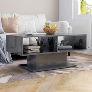Quenti High Gloss Coffee Table With Shelves In Grey