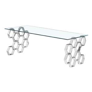 Qortni Clear Glass Coffee Table With Silver Metal Legs