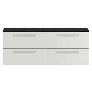 Quincy 144cm Wall Vanity With Black Worktop In Gloss Grey Mist