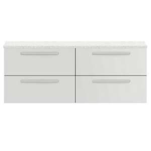 Quincy 144cm Wall Vanity With White Worktop In Gloss Grey Mist