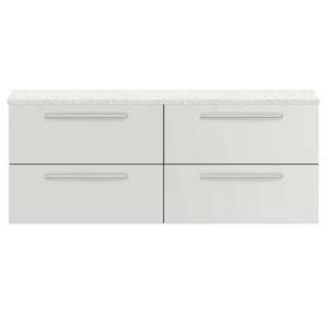 Quincy 144cm Wall Vanity With White Worktop In Gloss Grey Mist