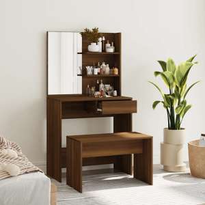 Quito Wooden Dressing Table Set In Brown Oak