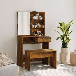 Quito Wooden Dressing Table Set In Smoked Oak