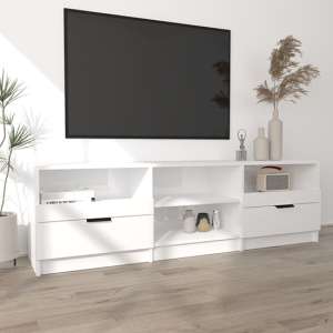 Qusay High Gloss TV Stand With 2 Drawers In White
