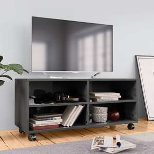 Qusay High Gloss TV Stand With Castors In Grey