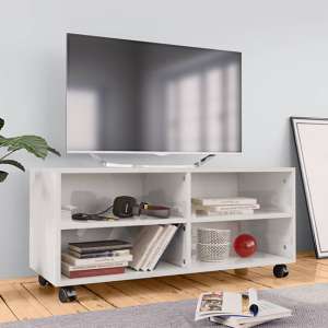 Qusay High Gloss TV Stand With Castors In White