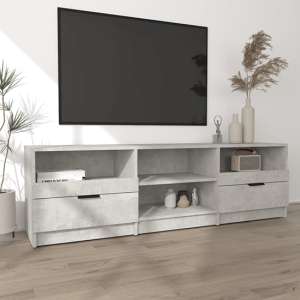 Qusay Wooden TV Stand With 2 Drawers In Concrete Effect