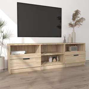 Qusay Wooden TV Stand With 2 Drawers In Sonoma Oak