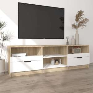Qusay Wooden TV Stand With 2 Drawers In White Sonoma Oak