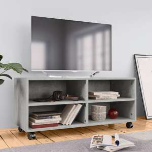 Qusay Wooden TV Stand With Castors In Concrete Effect