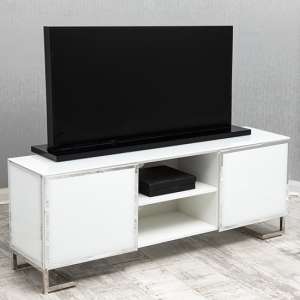 Qwin Glass TV Stand With 2 Doors In White