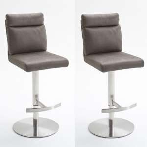 Rabea Brown Fabric Bar Stool With Stainless Steel Base In Pair