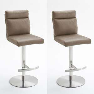 Rabea Sand Fabric Bar Stool With Stainless Steel Base In Pair