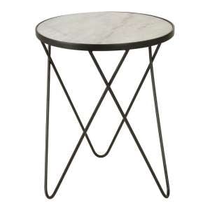 Mekbuda Round White Marble Top Side Table With Black Frame
