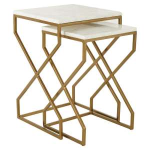 Mekbuda Set Of 2 Nesting Side Tables With White Marble Top 
