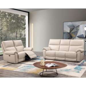 Radford Leather Electric Recliner 3+2 Seater Sofa Set In Chalk