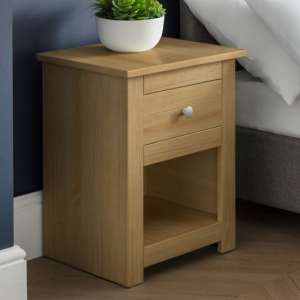 Raddix Wooden Bedside Cabinet In Waxed Pine With 1 Drawer
