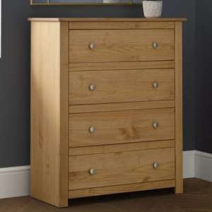 Raddix Wooden Chest Of Drawers In Waxed Pine With 4 Drawers