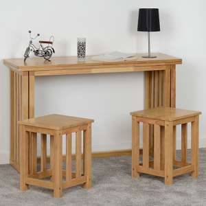 Radstock Foldaway Wooden Dining Table With 2 Stools In Oak