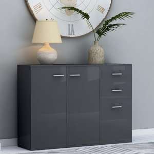 Raed High Gloss Sideboard With 3 Doors 2 Drawers In Grey