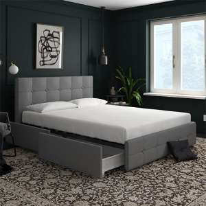 Rafferty Linen Fabric Double Bed With Drawers In Grey