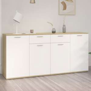 Ragni Wooden Sideboard With 4 Doors 2 Drawers In White Oak