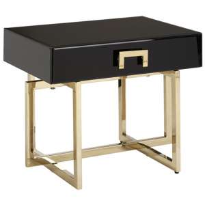 Meleph Wooden Side Table In High Gloss Black And Gold  
