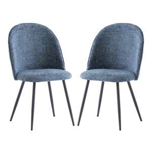 Raisa Blue Fabric Dining Chairs With Black Legs In Pair