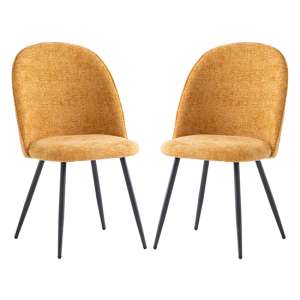 Raisa Yellow Fabric Dining Chairs With Black Legs In Pair