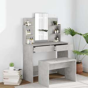Raivis Wooden Dressing Table With Mirror In Concrete Effect