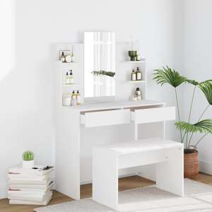 Raivis Wooden Dressing Table With Mirror In White