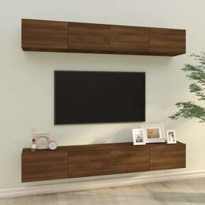 Raivo Wall Hung Wooden Entertainment Unit In Brown Oak