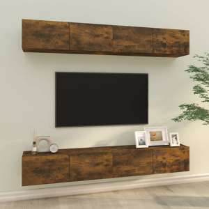 Raivo Wall Hung Wooden Entertainment Unit In Smoked Oak